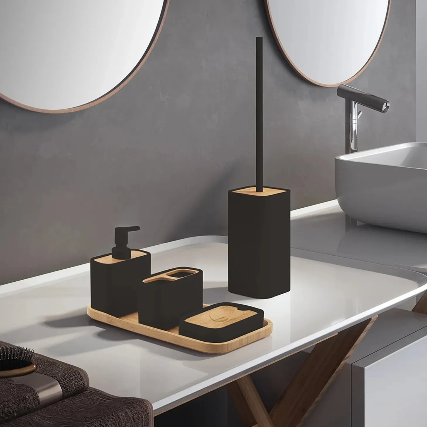 Portascopino bagno Ninfea H 46,2 cm nero opaco