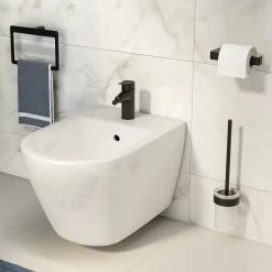 Portascopino bagno Pirenei H 37 cm nero opaco