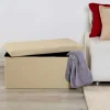 Pouf contenitore in similpelle 76x38x38 cm beige