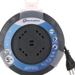 Prolunga con avvolgicavo 5 m con 4 prese bivalenti e 2 USB
