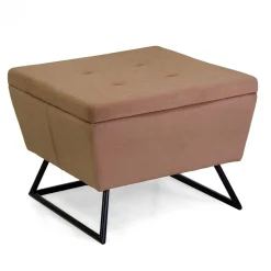Puff in tessuto con gambe beige 58x58xh42,5 cm