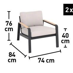 Salotto da giardino Branford in allu con cuscini antracite/beige 4 posti