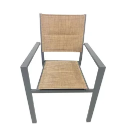 Sedia da giardino impilabile Alissa in alluminio antracite con seduta beige 6 pz