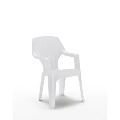Sedia da giardino impilabile alta in plastica bianca