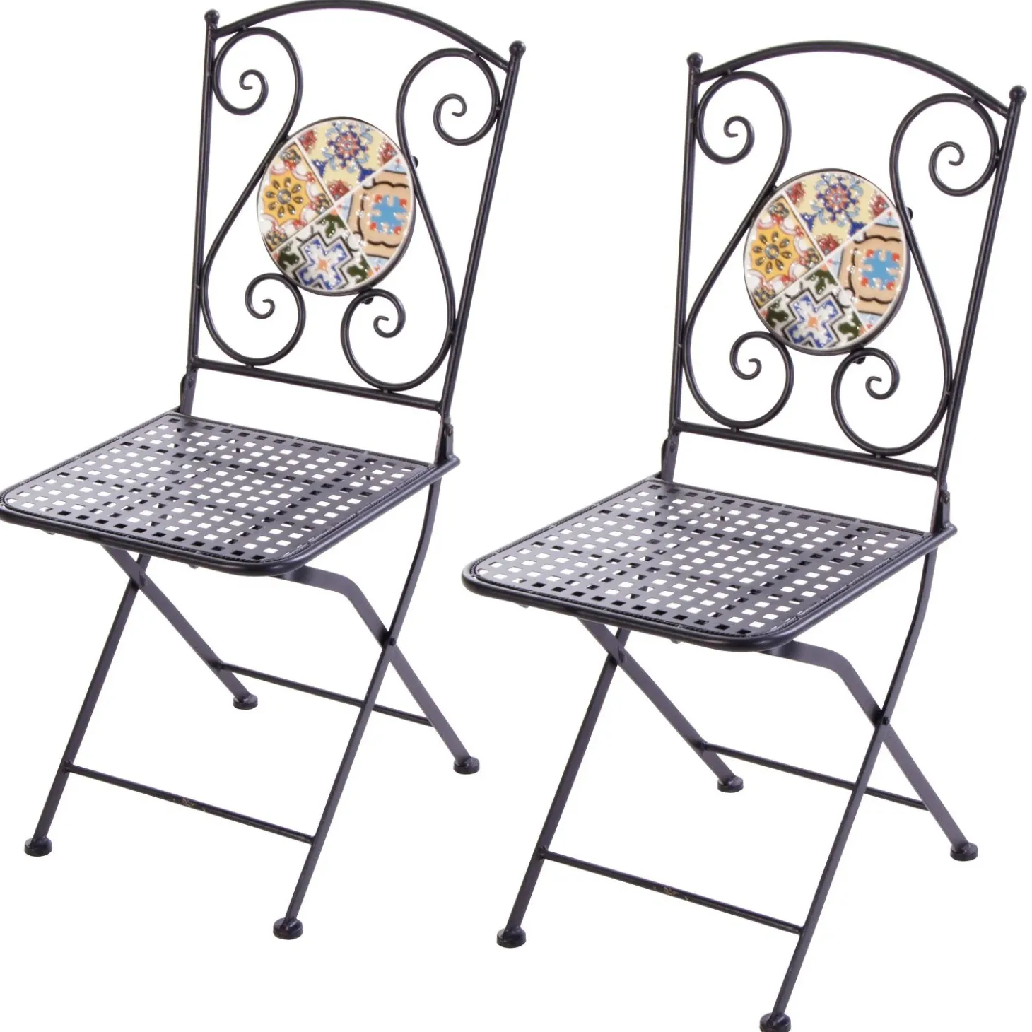 Sedie da giardino pieghevoli Mosaico Flower in metallo nero 2 pz
