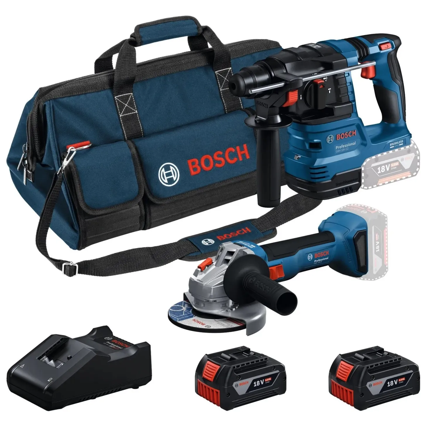 Set Bosch Professional martello perf GBH 18V-22 + smerigliatrice ang GWS 18V-8