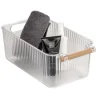 Set 3 contenitori bagno in PET Nantes con manico in legno FSC