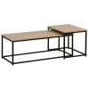 Set 2 tavolini in acciaio e legno naturale 50x40x40 cm - 100x40x35 cm