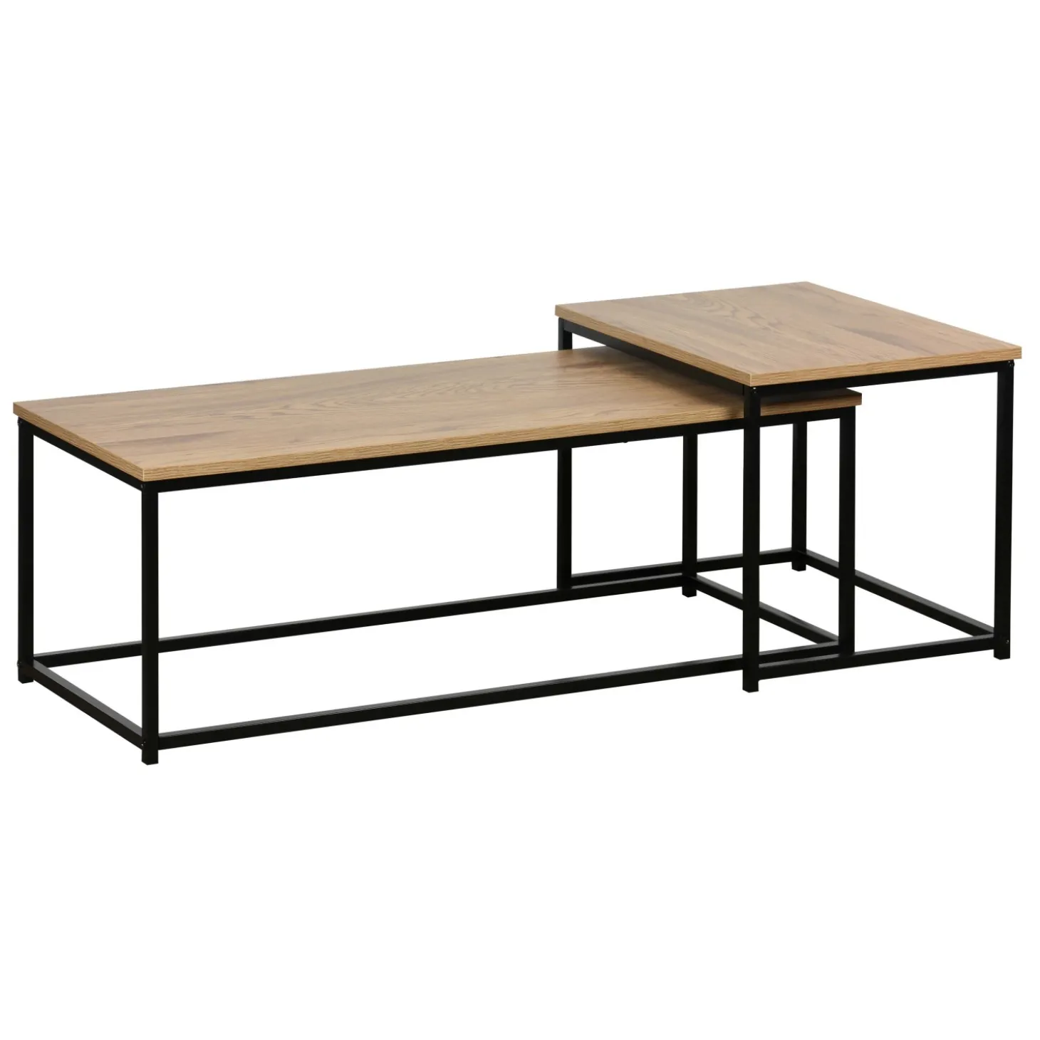 Set 2 tavolini in acciaio e legno naturale 50x40x40 cm - 100x40x35 cm