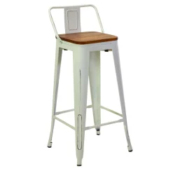 Sgabello in ferro New Bristol bianco seduta in legno 42x42x77/94 cm