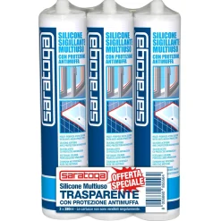 Silicone acetico universale Saratoga Tripack trasparente