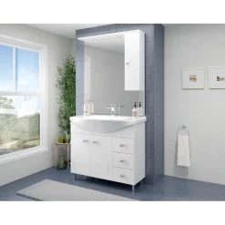 Specchiera con pensile e illuminazione Led 105 cm