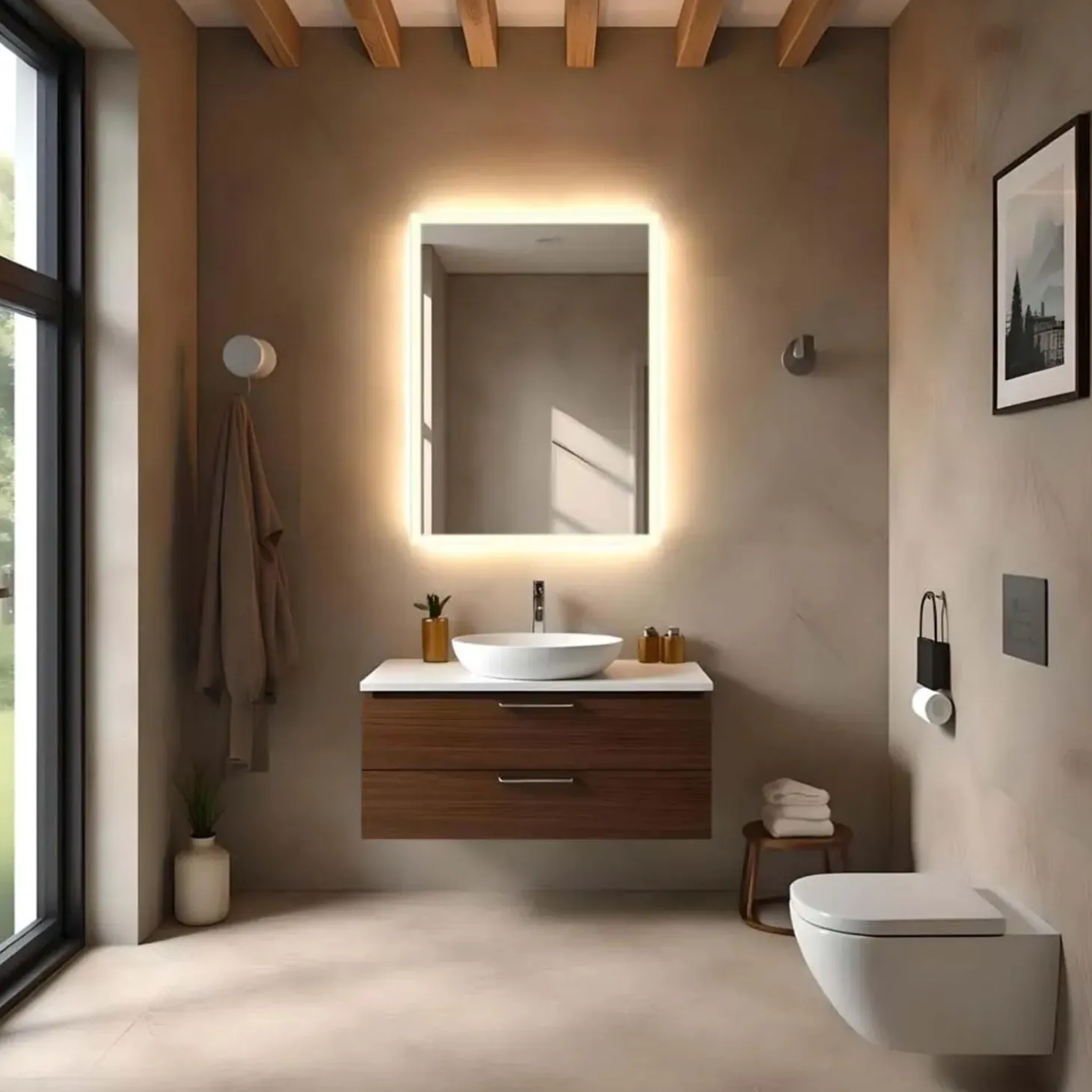 Specchio con cornice satinata 2,5 cm retroilluminata LED GIDEON 60x80 cm