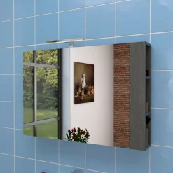 Specchio contenitore bagno a 2 ante e mensole unialterali 680x1100x150 cm olmo s