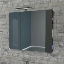 Specchio contenitore bagno a 2 ante e mensole unilaterali 680x800x150 cm olmo sc