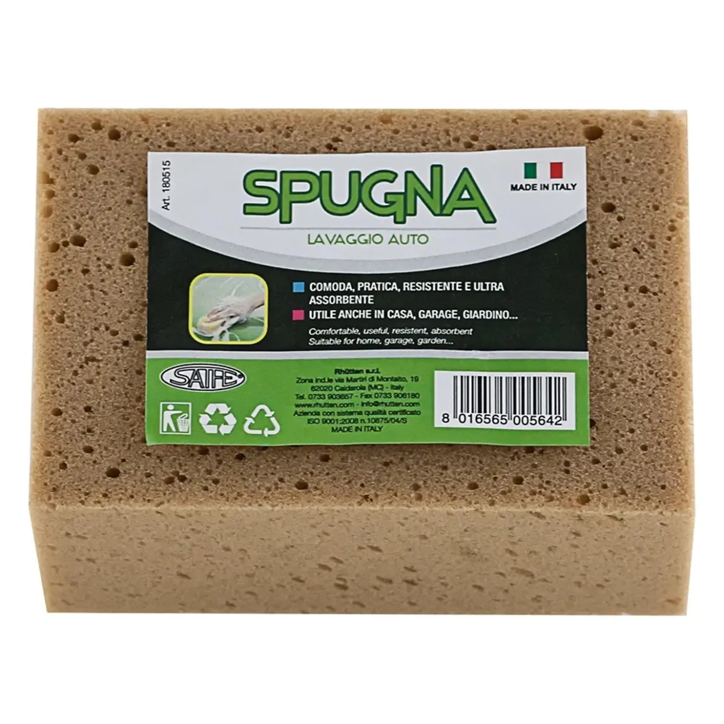 Spugna alta densità rettangolare per lavaggio auto 15x10x7 cm