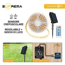 Striscia LED solare outodoor Prismalux 300 led bianco caldo 5 m
