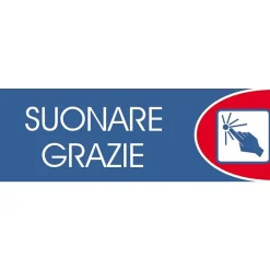 Targhetta adesiva "Suonare grazie" in propilene metallizzato 6 x 18 cm