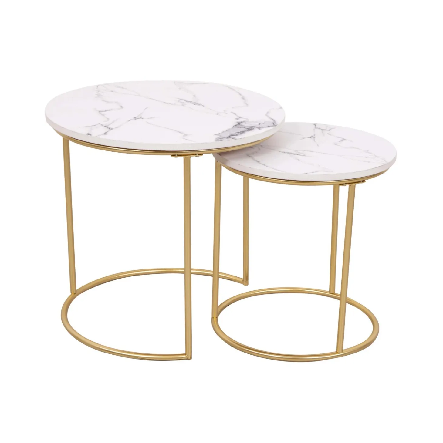 Tavolini tondi Rome bianco effetto marmo oro Set 2 pz