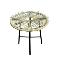 Tavolino da giardino in rattan sintetico acciaio piano vetro Ø 50x H 52 cm