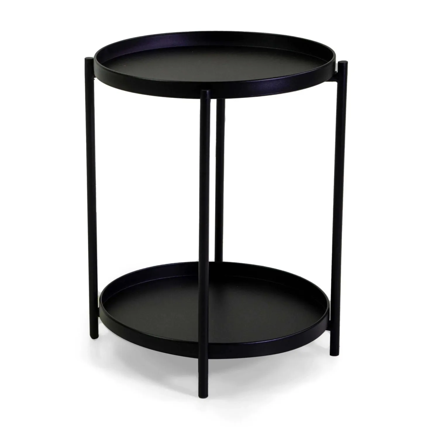 Tavolino da giardino tondo 2 piani in metallo nero Ø 40 cm H 50 cm