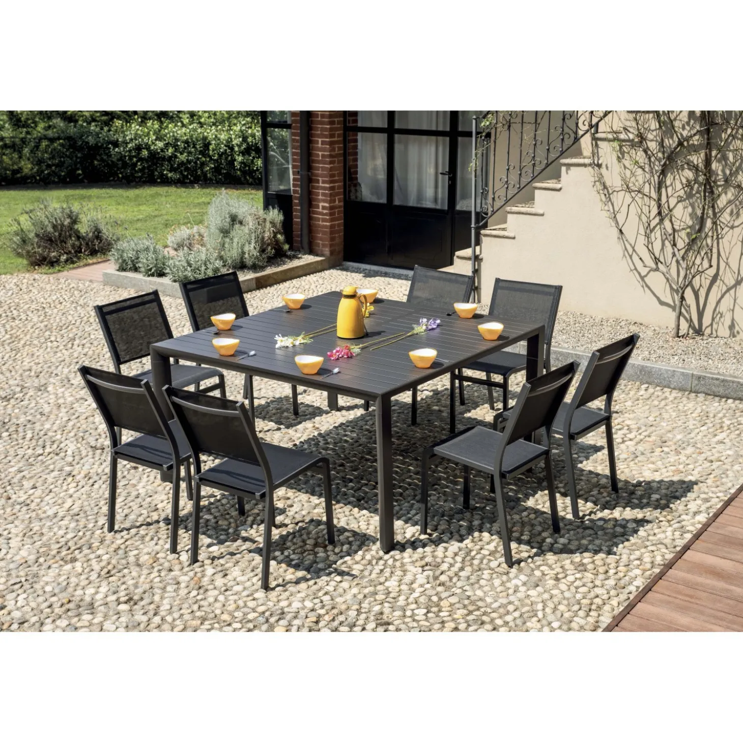 Tavolo allungabile da giardino in alluminio grigio scuro 100-150xH77 cm