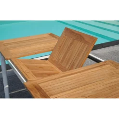 Tavolo allungabile da giardino in teak e alluminio 150/210x90 cm