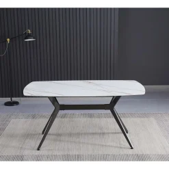 Tavolo da pranzo fisso Callista marmo bianco lucido 160x90x76 cm