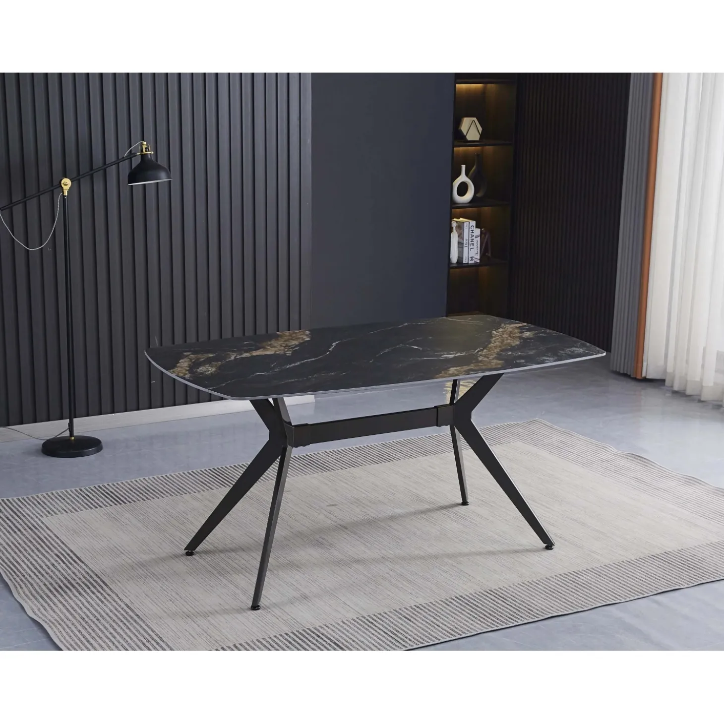 Tavolo da pranzo fisso Callista marmo nero 160x90x76 cm