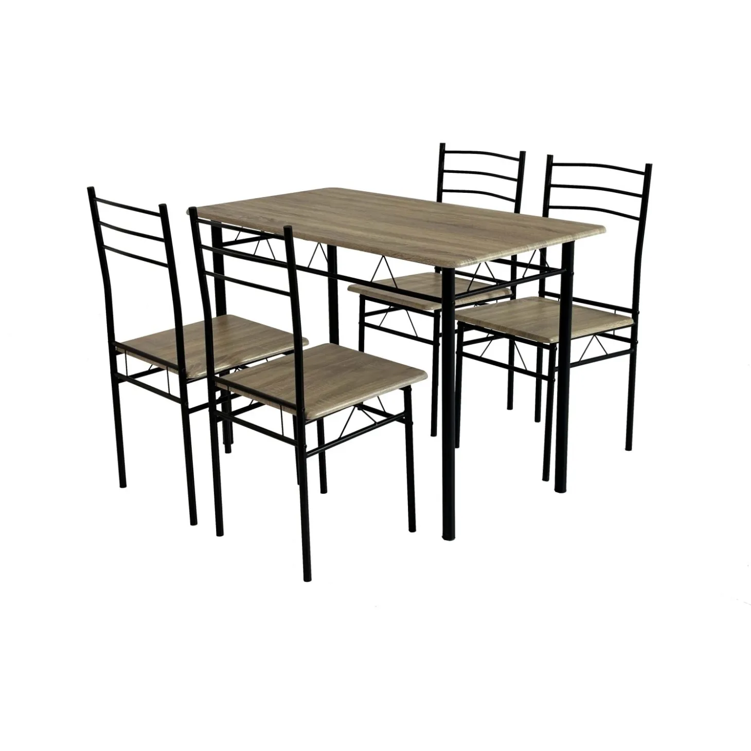 Tavolo e 4 sedie Bergen in MDF OAK struttura in metallo nero 10x72x122 cm