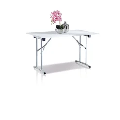 Tavolo pieghevole con gambe in metallo bianco