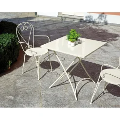 Tavolo pieghevole da giardino in ferro in avorio 70x70 cm