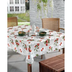 Tovaglia in pvc cerato goffrato fondo bianco grigio e tema giardino al metro