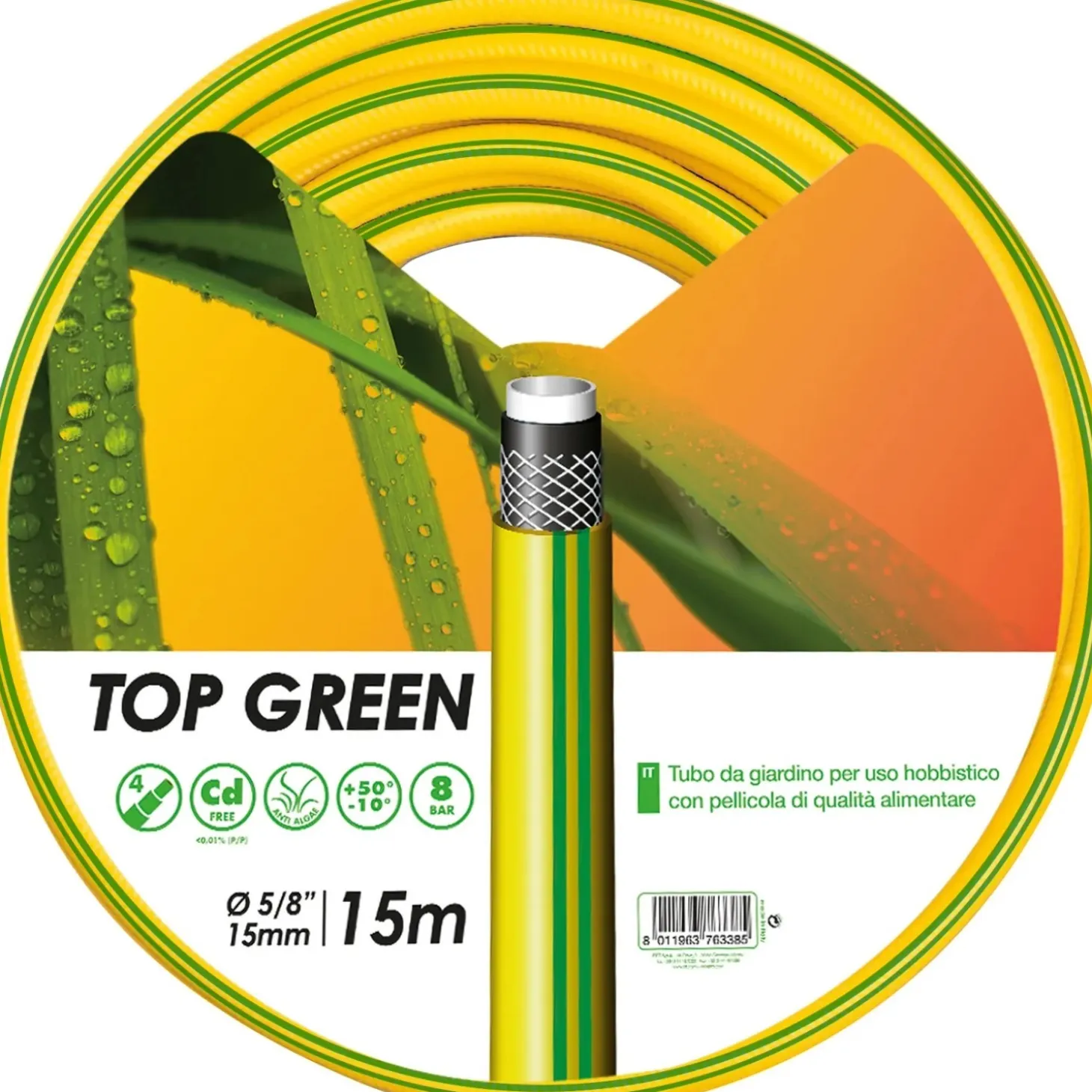 Tubo irrigazione retinato FITT Top Green 15 m x Ø 15 mm giallo