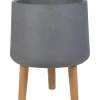 Vaso per piante in cemento antracite con treppiedi 28x28x34 cm